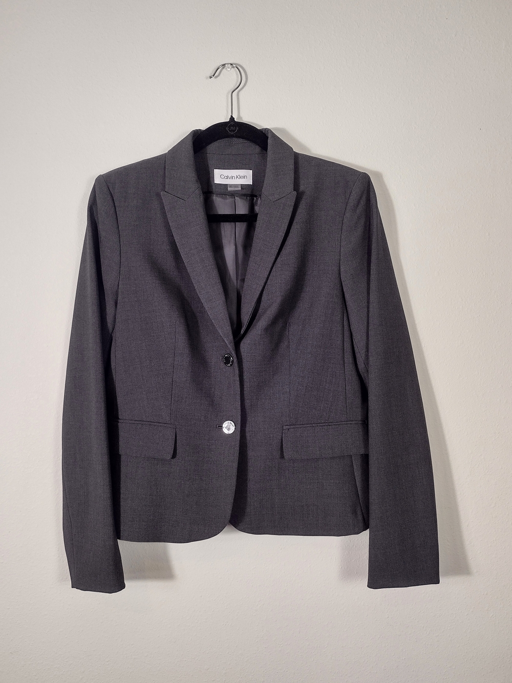 Calvin Klein Two Button Notch Collar Luxe Blazer Gray Size 8